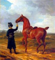 Agasse, Jacques-Laurent - Lord Rivers' Groom Leading a Chestnut Hunter towards a Coursing Party in Hampshire